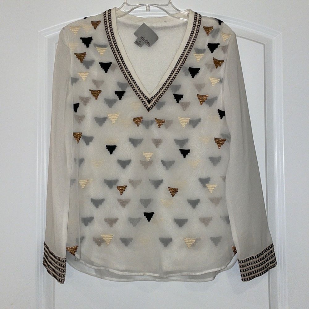 Chloe Oliver Embroidered Sheer Blouse Size XS